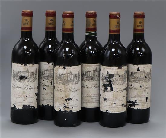 Six bottles of 1990 Chateau Belgrave wine